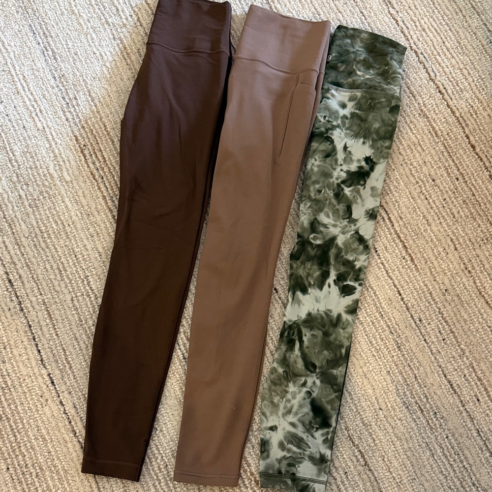 Stylish Leggings Set - lulu Brown, athleta Tan, and lulu Green